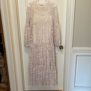 Cream Joyfolie overlay lace dress with slip dress